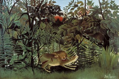 The Hungry Lion Attacking an Antelope by Henri Rousseau
